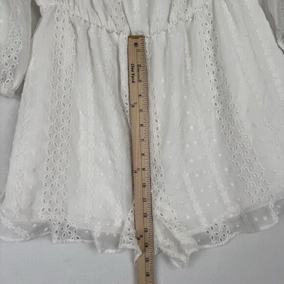Express Romper Womens Large White Eyelet Ruffle Coquette Cottagecore Soft Girl - Picture 14 of 15